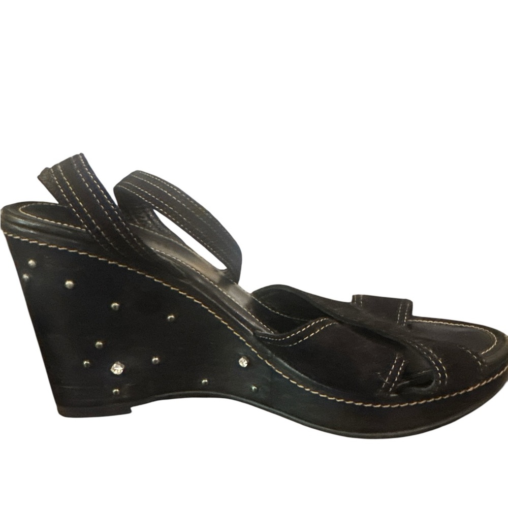 Coach Black Wedge Sandals with unique grommets